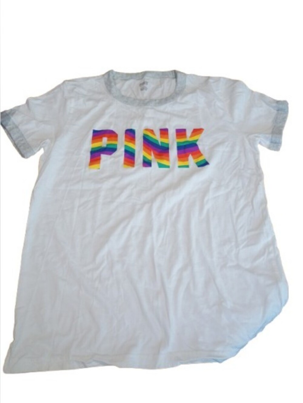 PINK Victoria's Secret White Tee with Rainbow Block Logo